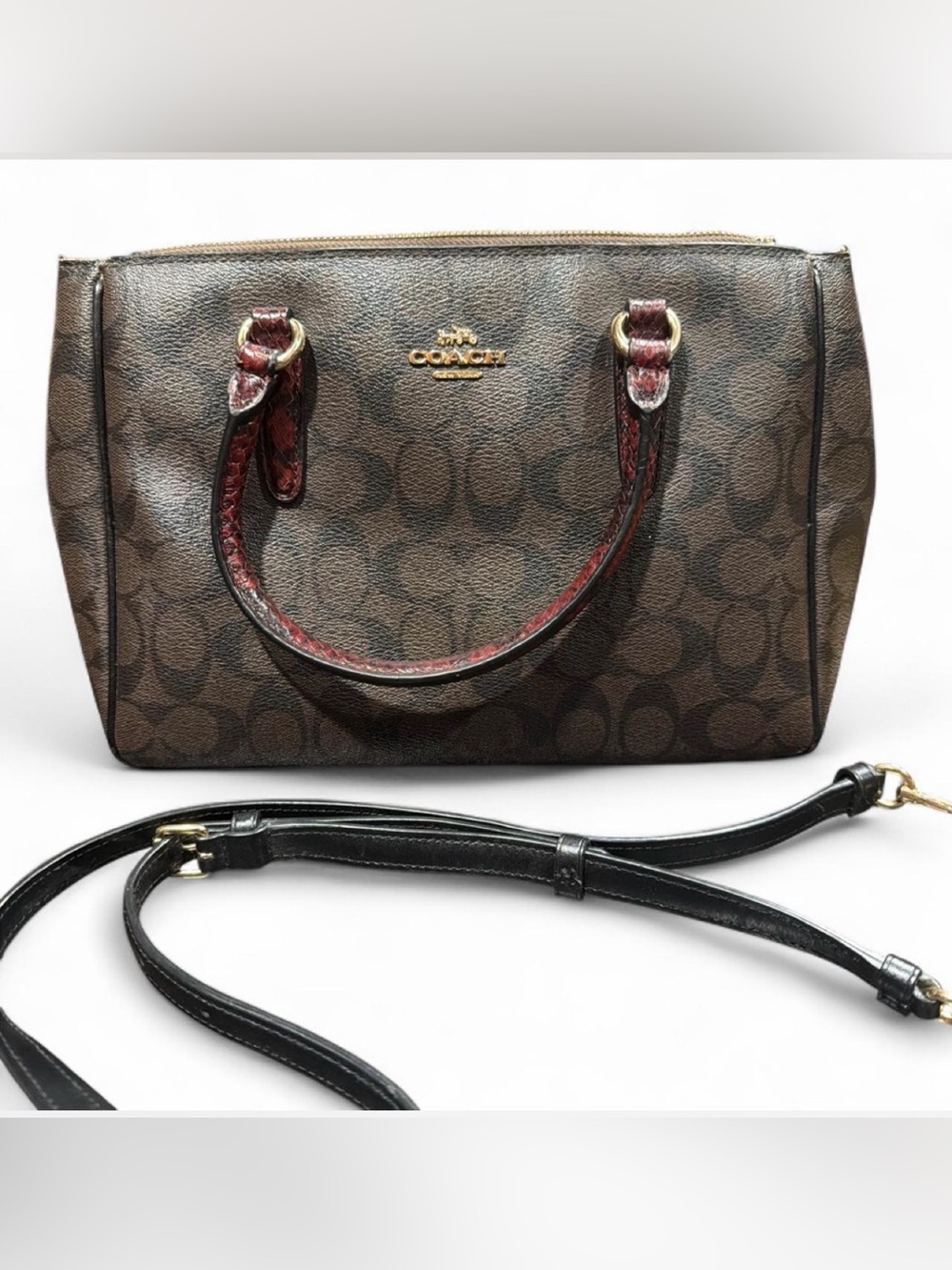 Coach Surrey Carryall in Signature Canvas Snake Skin Handles